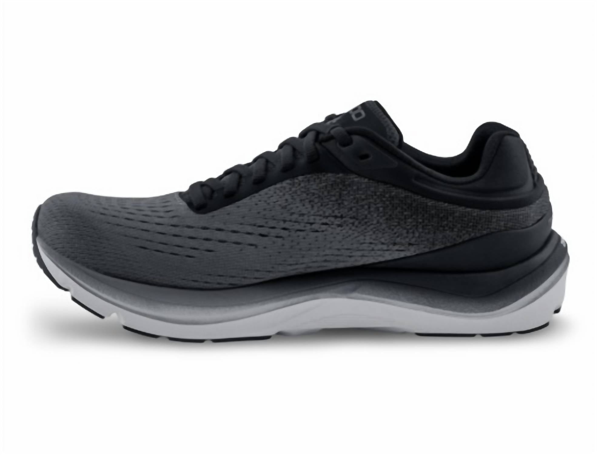 Topo Athletic Men's Magnifly Five Athletic Shoe in charcoal black - men's shoe - detail view