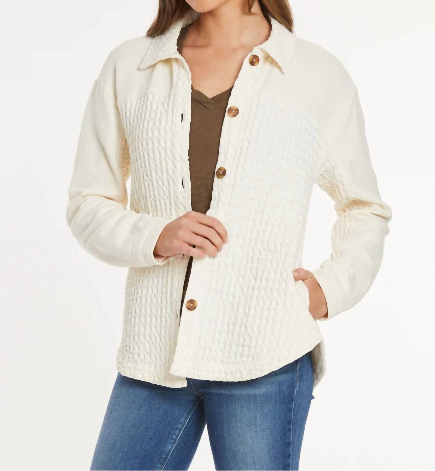 mododoc Mixed Texture Oversized Shacket in milk frost - women's jacket - view 5
