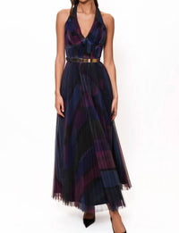 Hutch - Liona Pleated Tulle Halter Fitted Gown