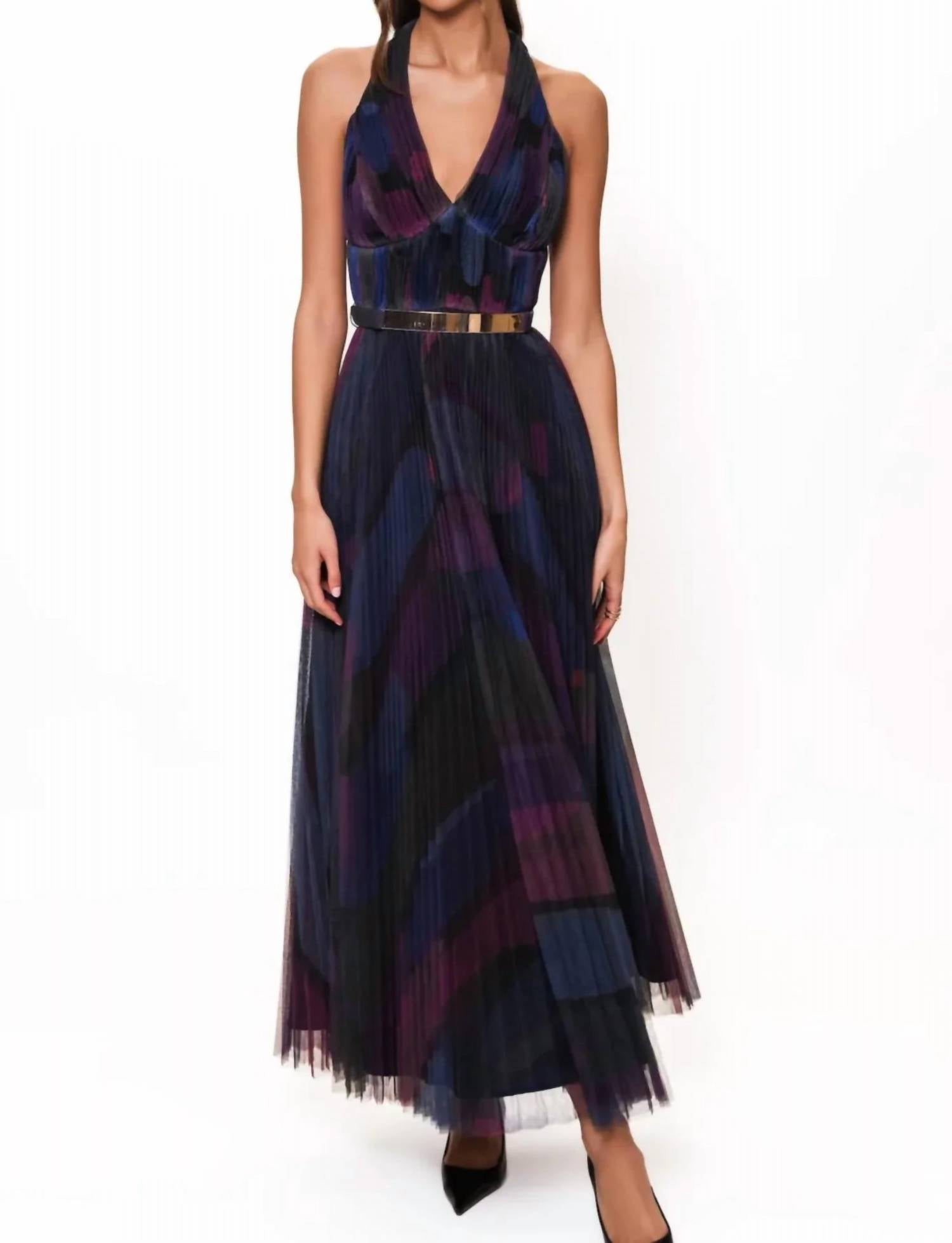Hutch - Liona Pleated Tulle Halter Fitted Gown
