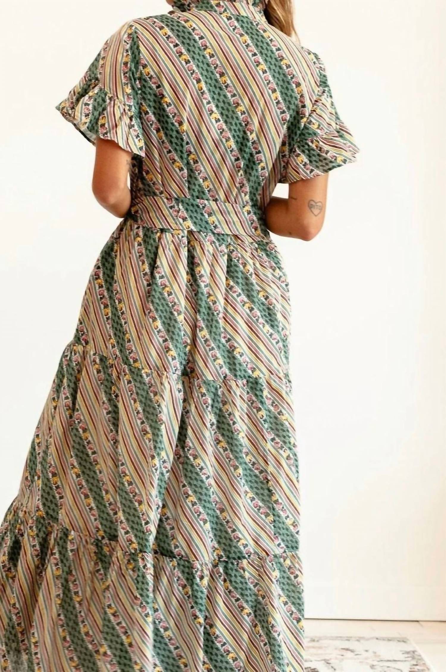 MILLE Victoria Maxi Dress in rose stripe - women's dress - alternate view