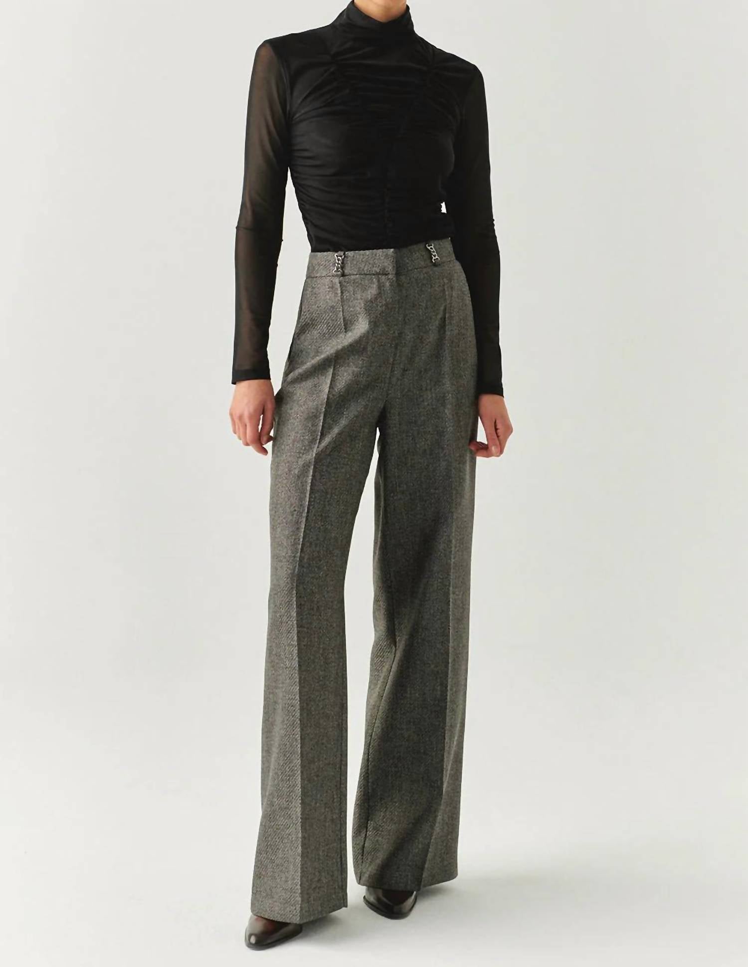 EXQUISE Draped Mesh Turtleneck Drew Top in black - women's blouse