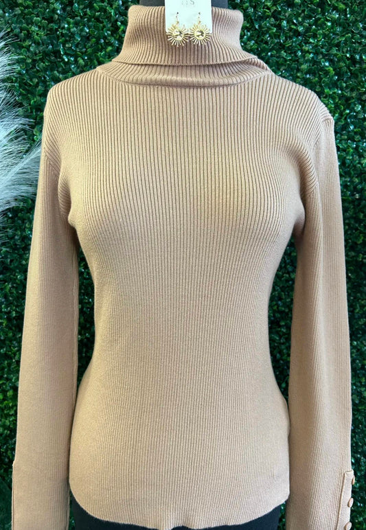 Mystree - Women's Button Sleeve Mock Neck Sweater