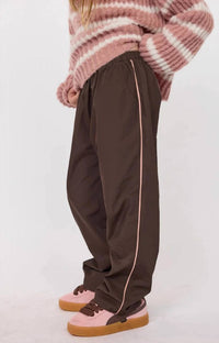 Sadie & Sage Ashton Piping Pants in coffee - kids' joggers - detail view