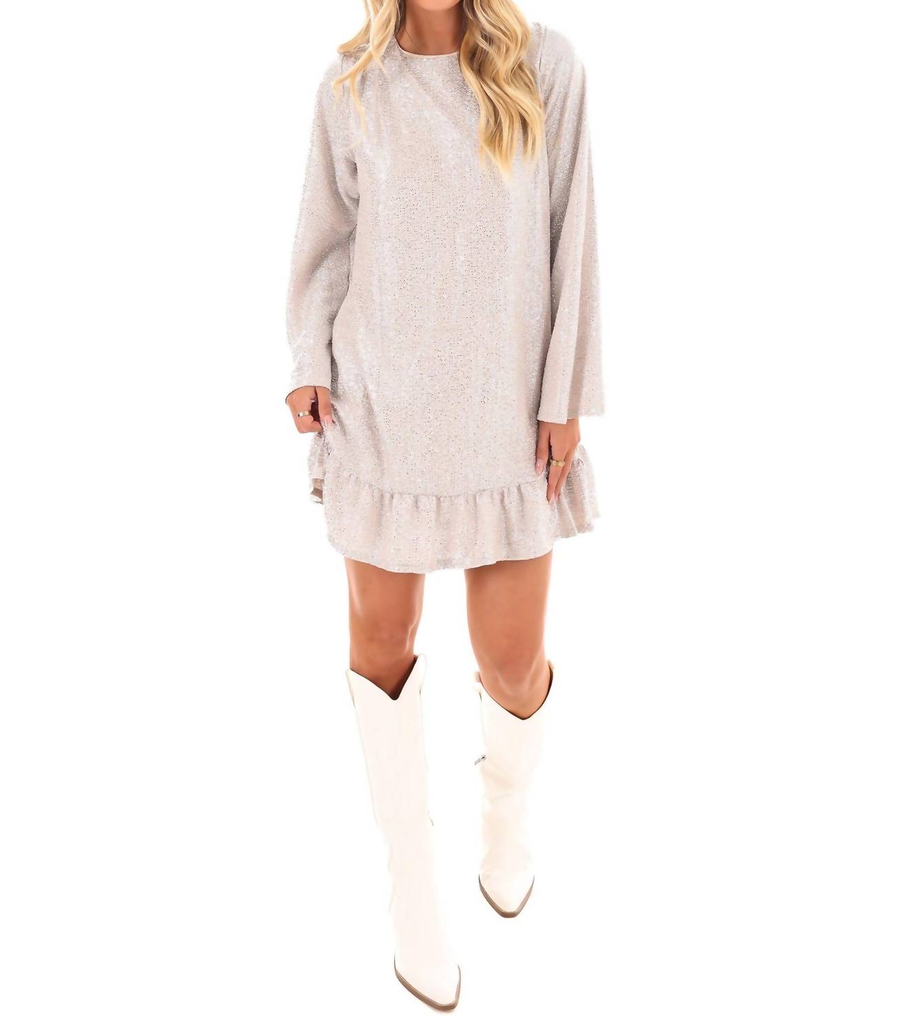 Caramela - Making Headlines Metallic Ruffled Mini Dress