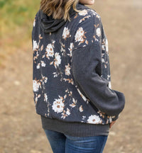 Michelle Mae - Ramona Ribbed Floral Zip Up Hooded Bomber Jacket