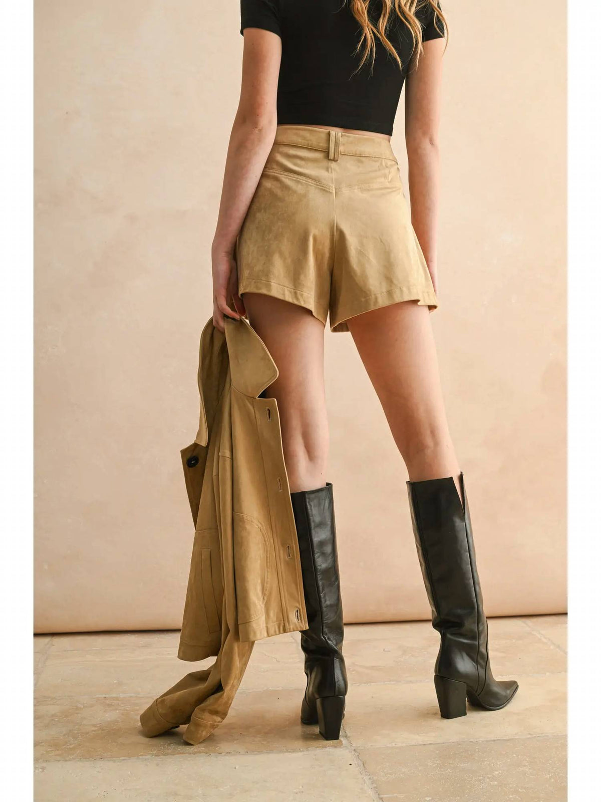 Miou Muse - Pleated Suede Shorts
