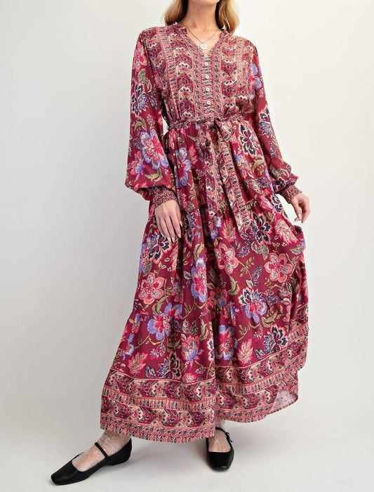 Easel - Challis Tie Waisted Maxi Dress