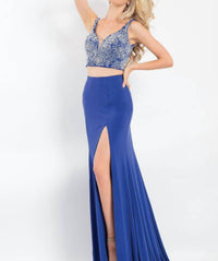 Rachel Allan - Two-piece Jersey Embroidered Gown With High Slit