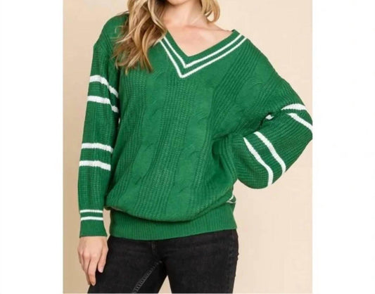 Vanilla Bay - Women's V Neck Striped Border Knit Sweater