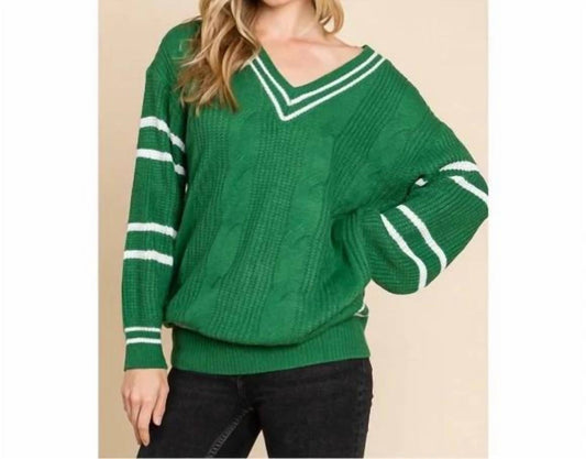 Vanilla Bay - Women's V Neck Striped Border Knit Sweater