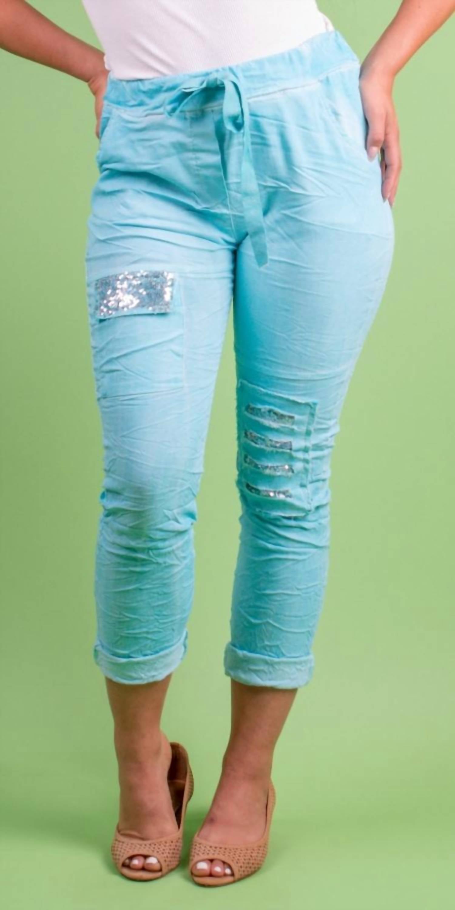 GIGI MODA Toppa Sequin Pants in turquoise - women's pants