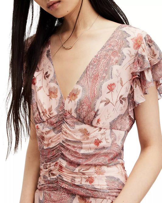Allsaints - Brea Cascade V-neck Ruffled Dress