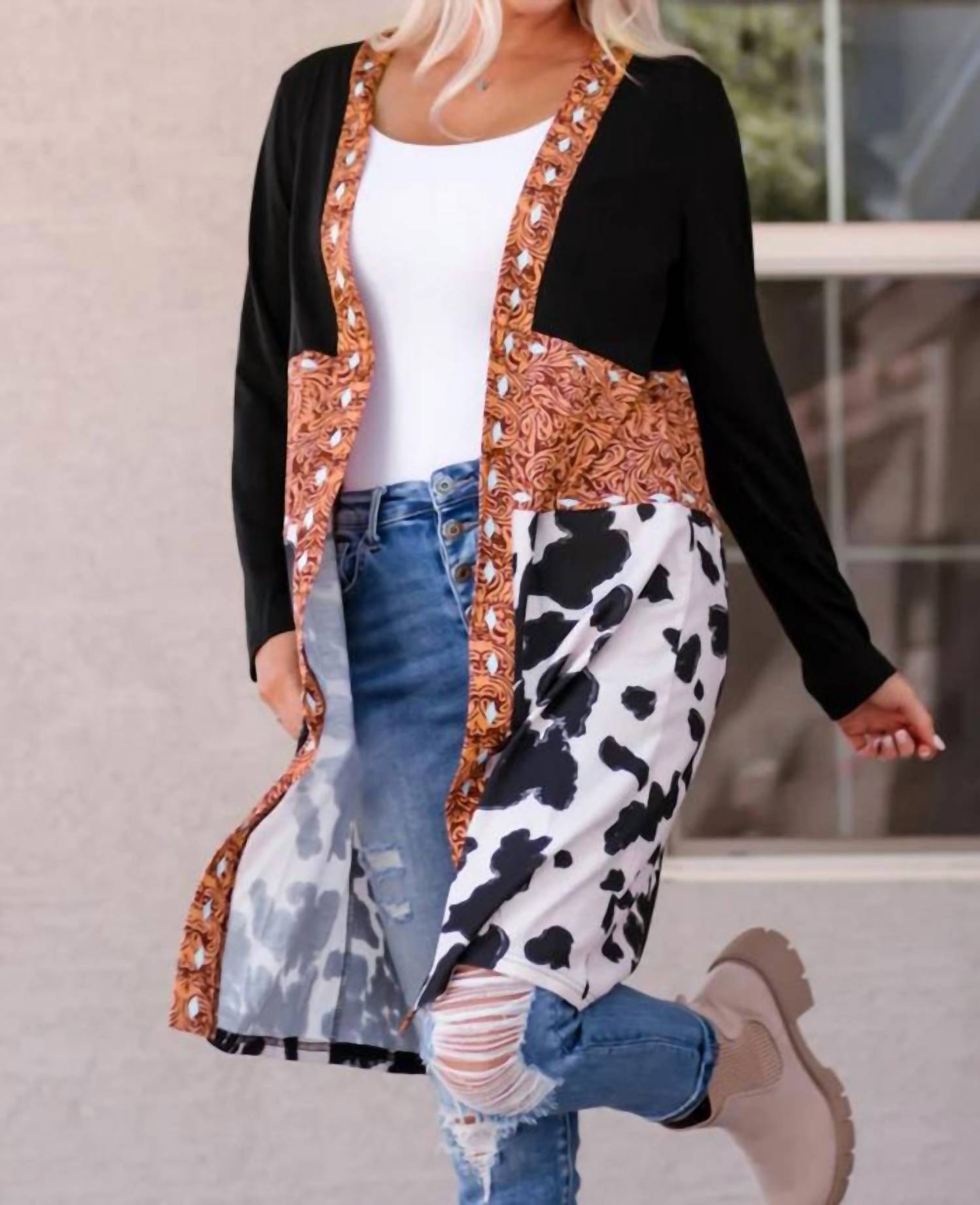 Shewin - Western Pattern Cow Front Cardigan