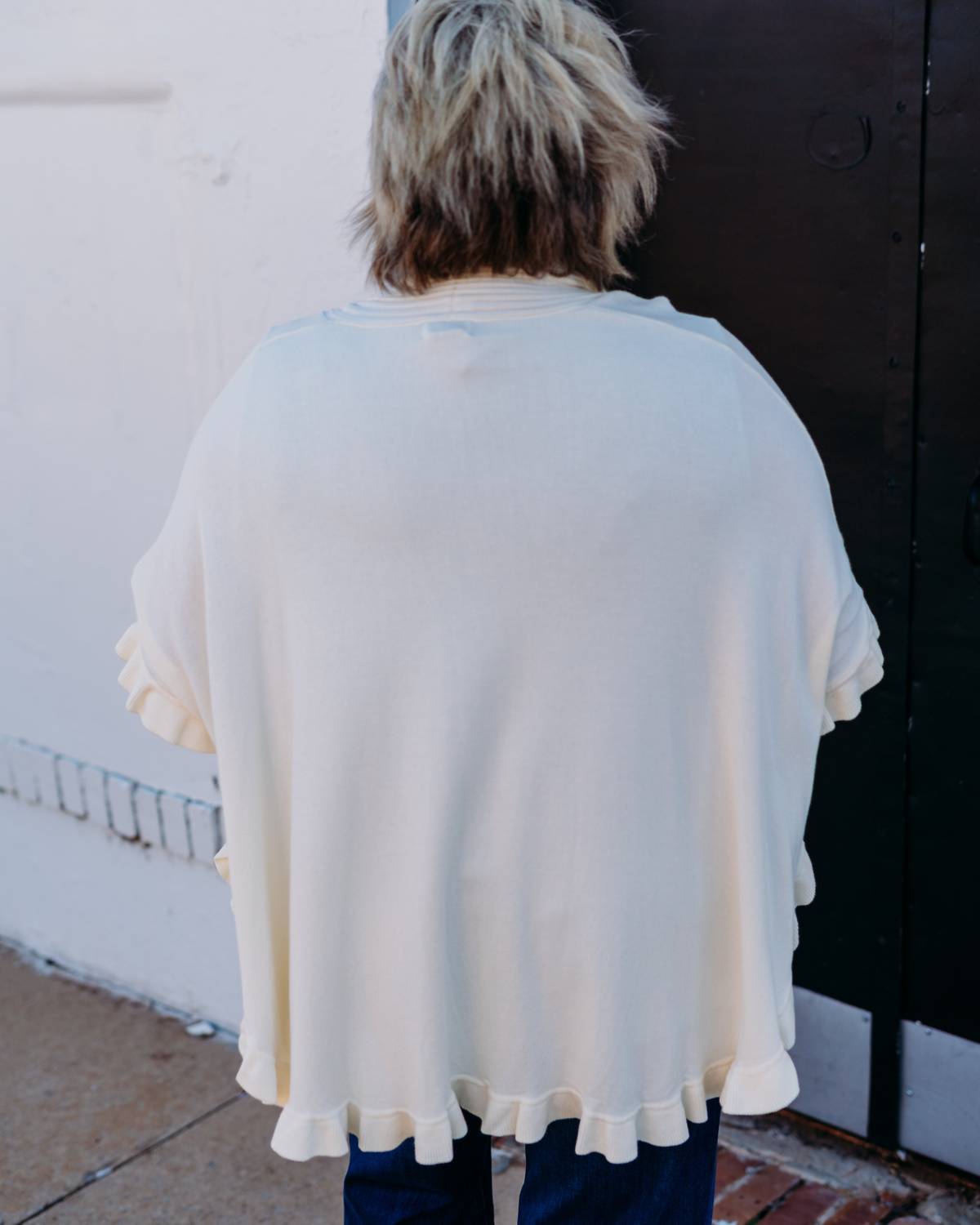 Multiples - Ruffle Hem Shawl Knit Cardigan