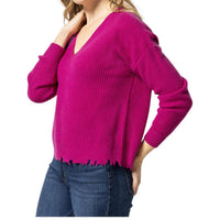 Lilla P - Distressed V-Neck Sweater
