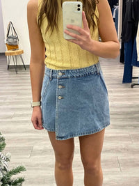 Sweet Lovely by Jen Denim Skort in med wash - women's shorts - detail view