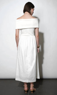 Greylin - Marjorie Mixed Media Off Shoulder Midi Dress