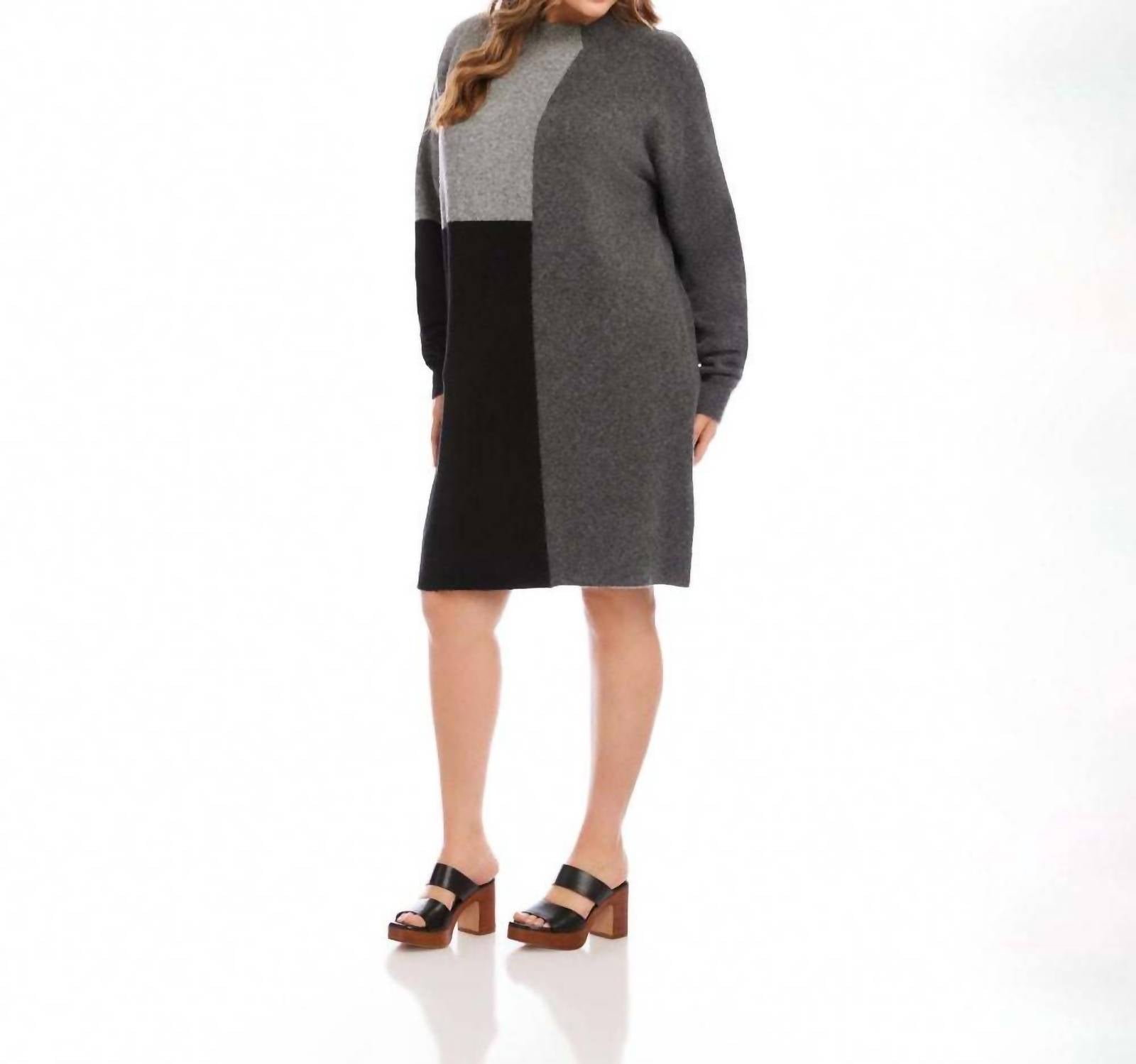 Karen Kane Colorblock Mini Sweater Dress - Plus in multi - women's dress - view 4