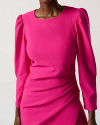 Joseph Ribkoff Stretch Twill Sheath Dress With Puff Sleeves in hot pink - women's dress - alternate view