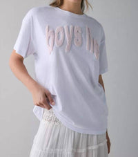 BOYS LIE Block Their Number Boyfriend Tee in white - women's t-shirt