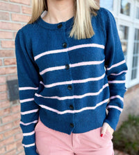 Compania Fantastica Women's Striped Cardigan in navy blue - women's cardigan