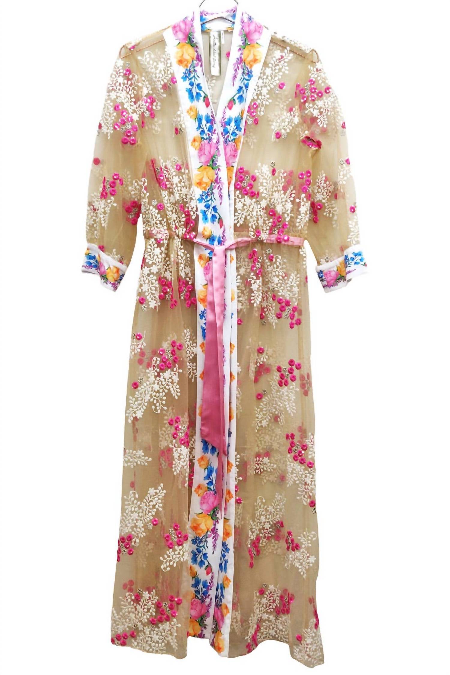 Aratta - Blossom Duster Beaded Floral Mesh Coat Robe