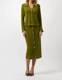 Joseph Ribkoff - Collared V-neck Long Sleeves Fitted Top
