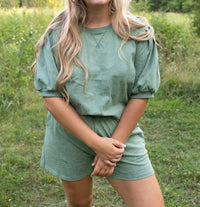 DAVI & DANI Easy Days Puff Sleeve Short Set in green - women's sleepwear - alternate view