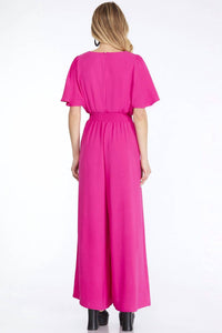 SHE + SKY Paradise V-neck Jumpsuit in pink - women's pants - detail view