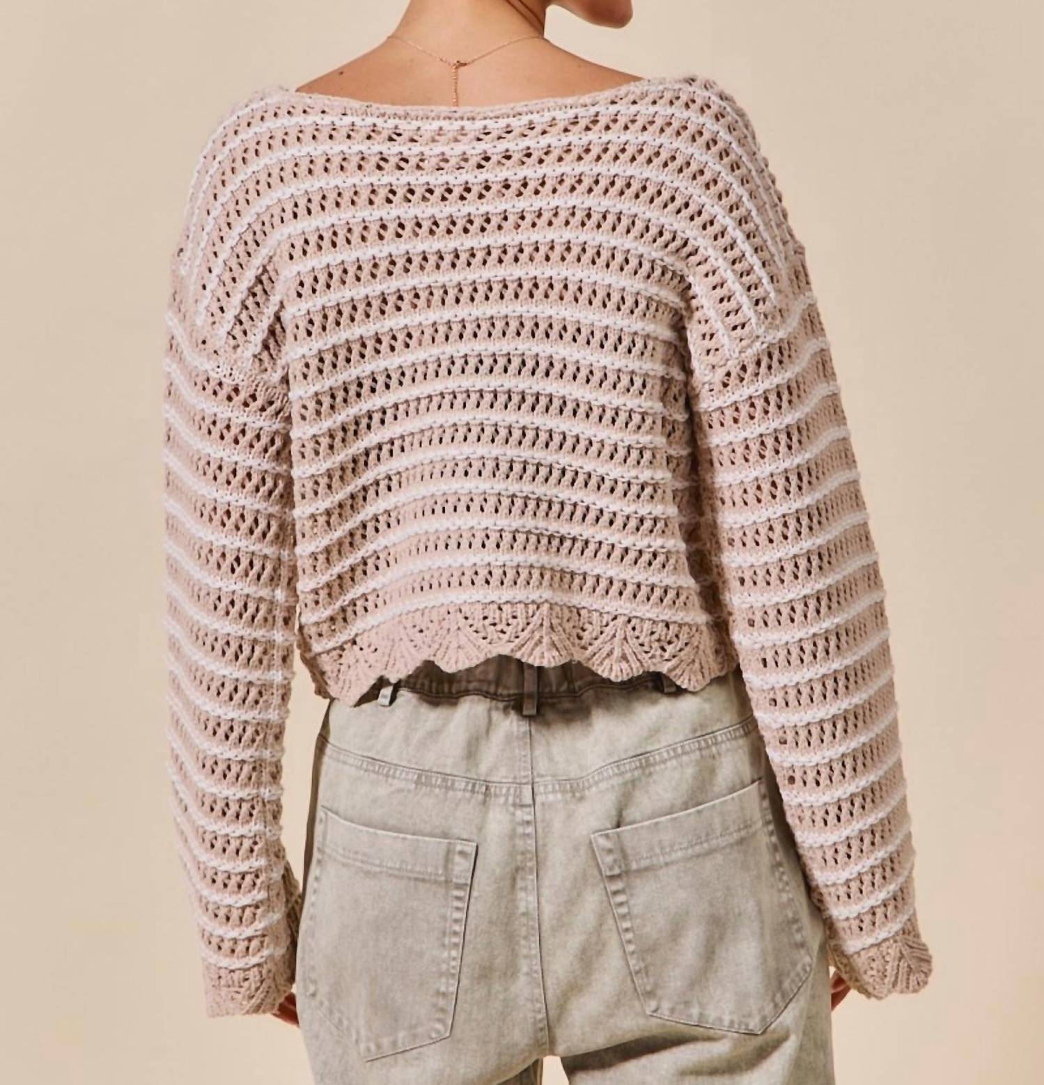 So Me - Scallop Edge Textured Stripe Sweater