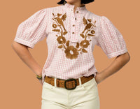 Ivy Jane Blanca Autumn Bloom Top in pink check - women's blouse