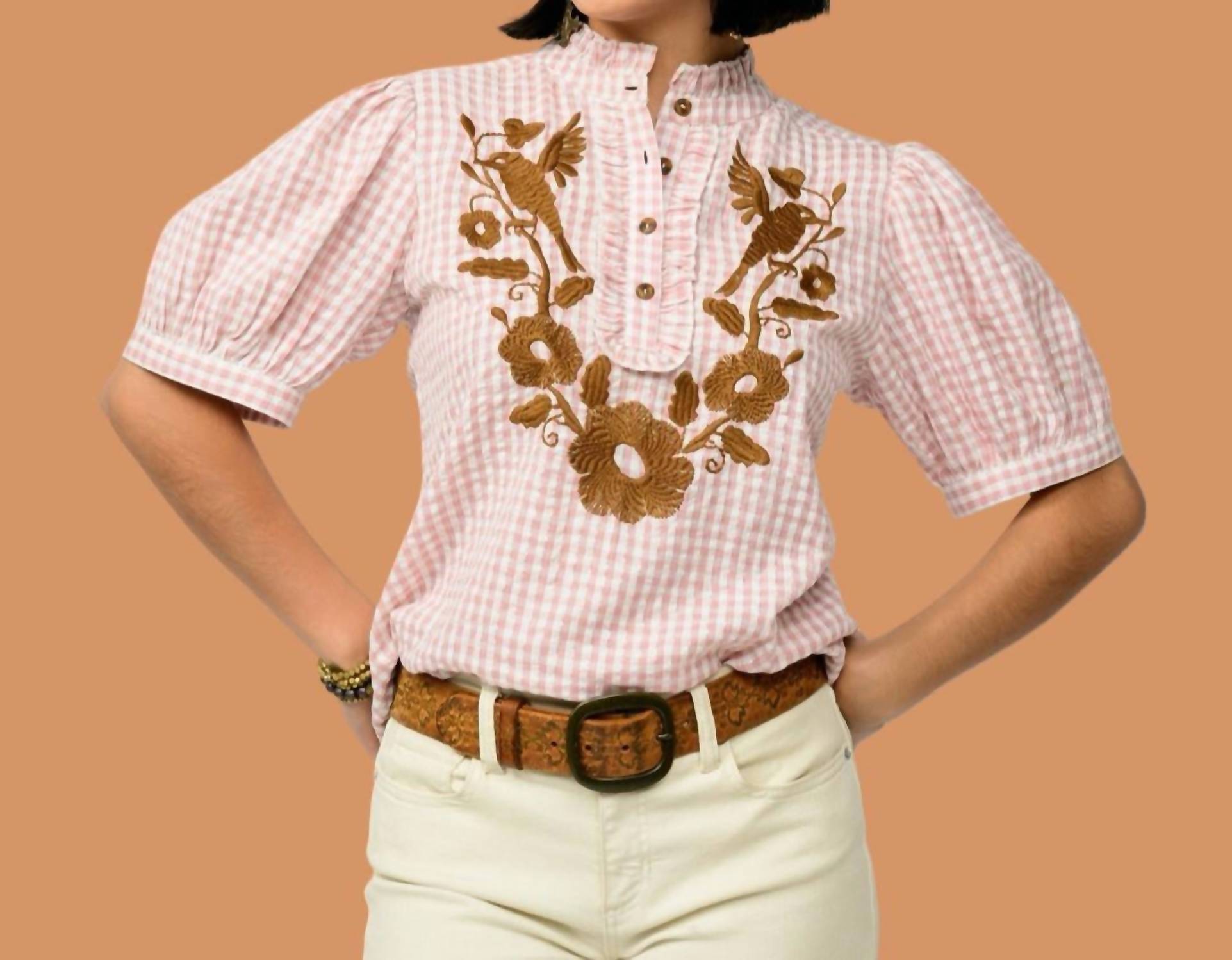 Ivy Jane Blanca Autumn Bloom Top in pink check - women's blouse
