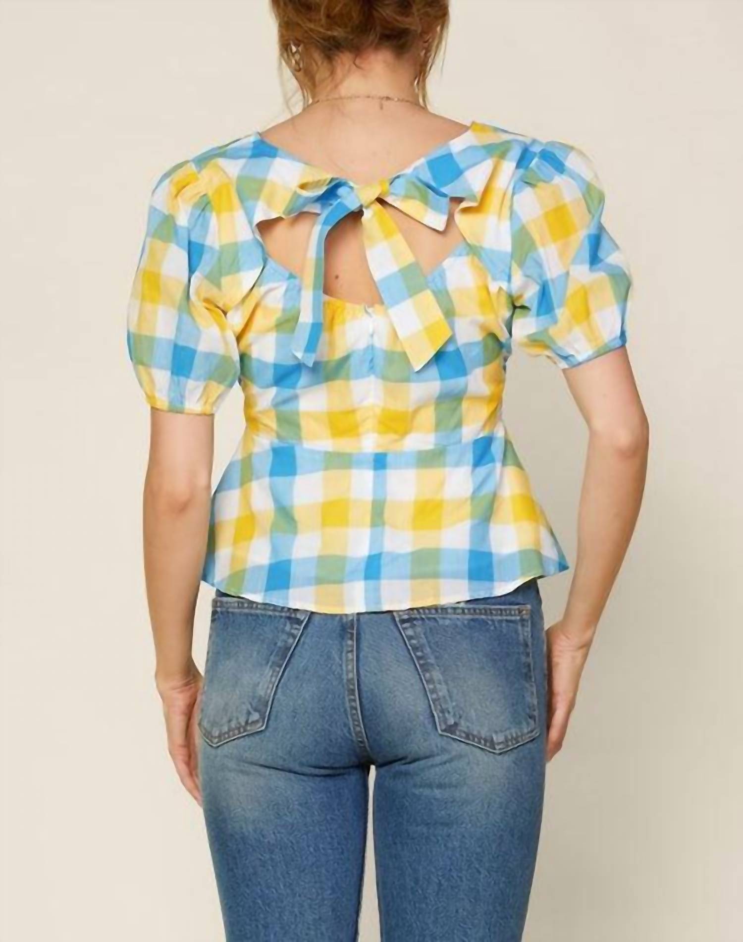 Skies Are Blue - Gingham Peplum Blouse