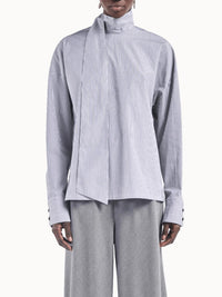 Maria McManus Scarf Long Sleeve Blouse in pinstriped black white - women's blouse