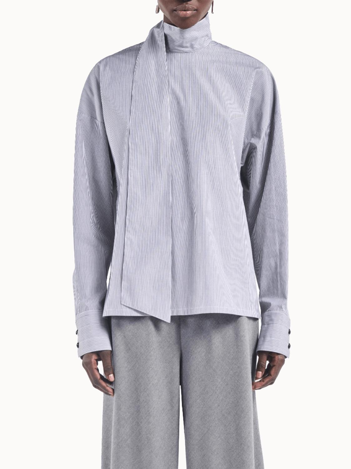 Maria McManus Scarf Long Sleeve Blouse in pinstriped black white - women's blouse