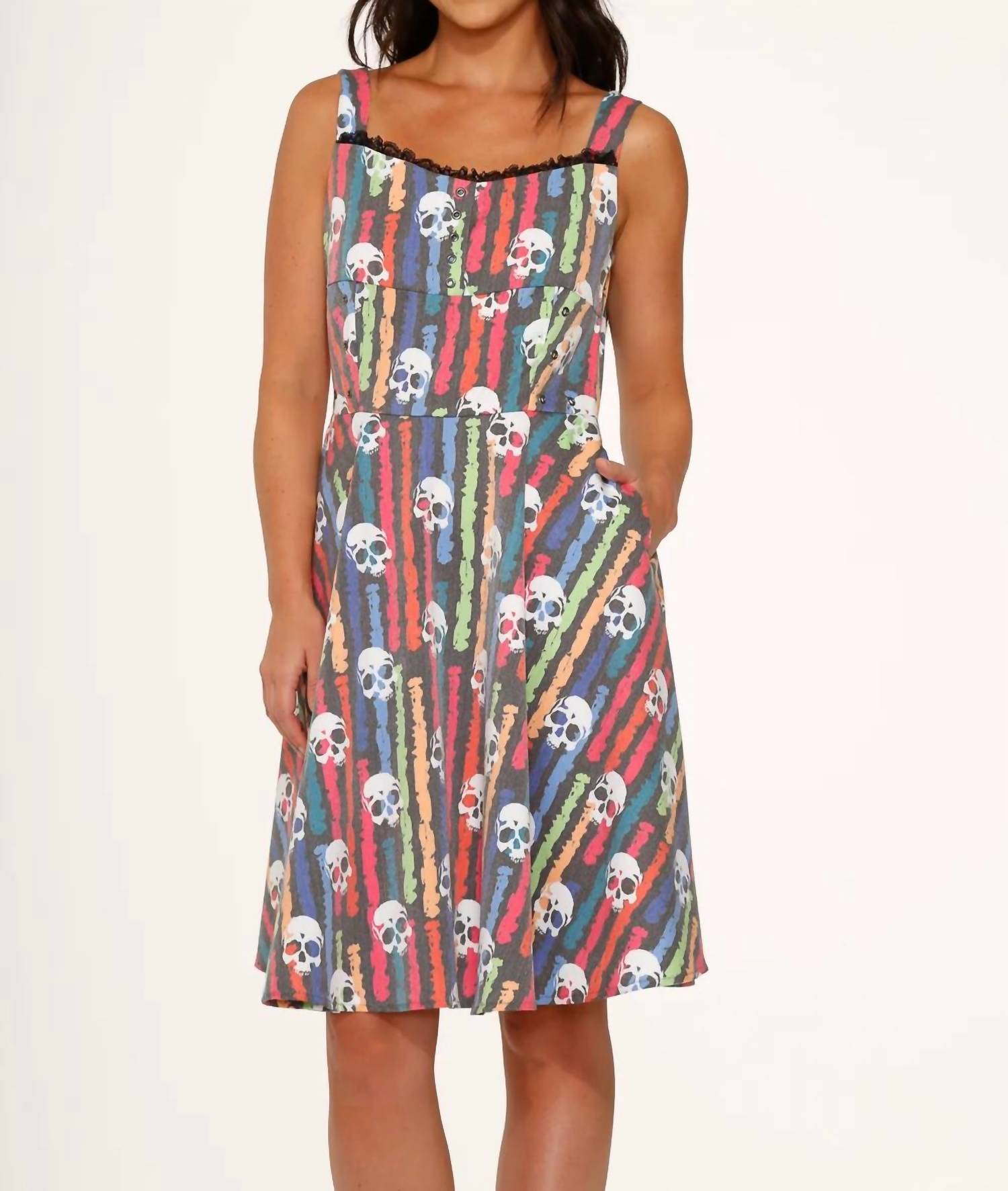 Orchid Bloom - Skulls Rainbow Swing Dress