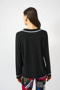 Joseph Ribkoff - V-neck Contrast Trim Straight Top