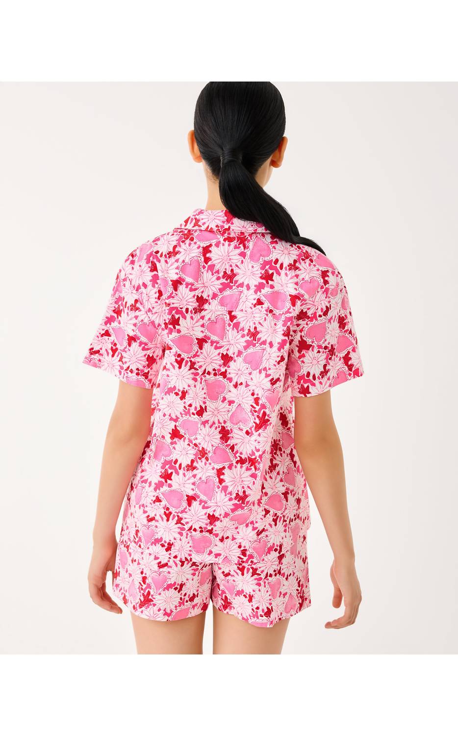 Lilly Pulitzer Mari Pajama Button-up Top in coconut dear heart - women's intimate - detail view