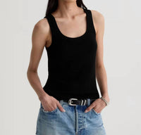 AG Jeans Ashley Rib Tank Top in super black - women's tank top - detail view