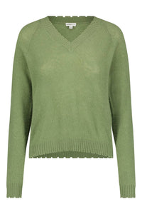 Minnie Rose - Cashmere Frayed Edge Cropped V-neck Sweater