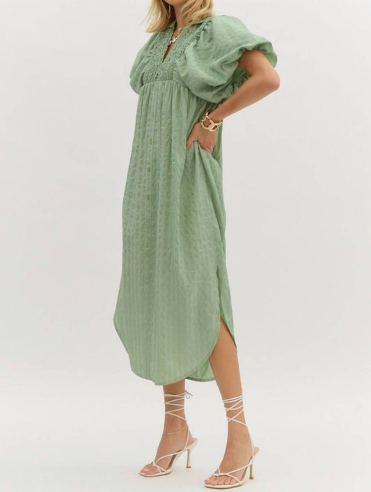 Entro - Textured Puff Sleeve Midi Dress