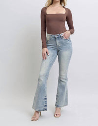 Judy Blue - Mid Rise Tinted Pin Tack Detail Flare Jeans