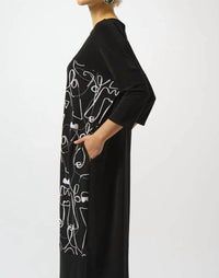 Joseph Ribkoff - Face Print Boat Neck Three Quarter Sleeves Cocoon Dress