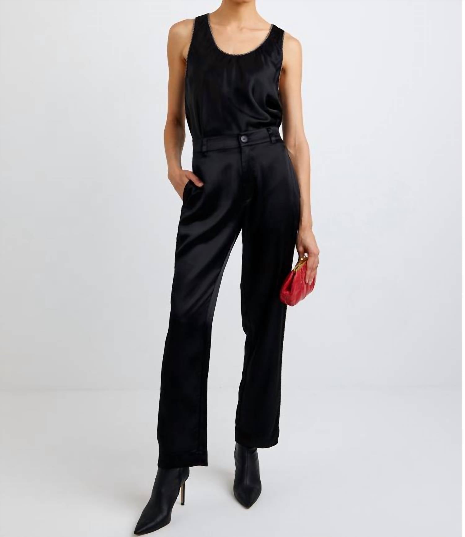 Bella Dahl Beaded Piping Trousers in black - women's pants