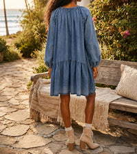Surelymine - Chambray Tiered Babydoll Dress