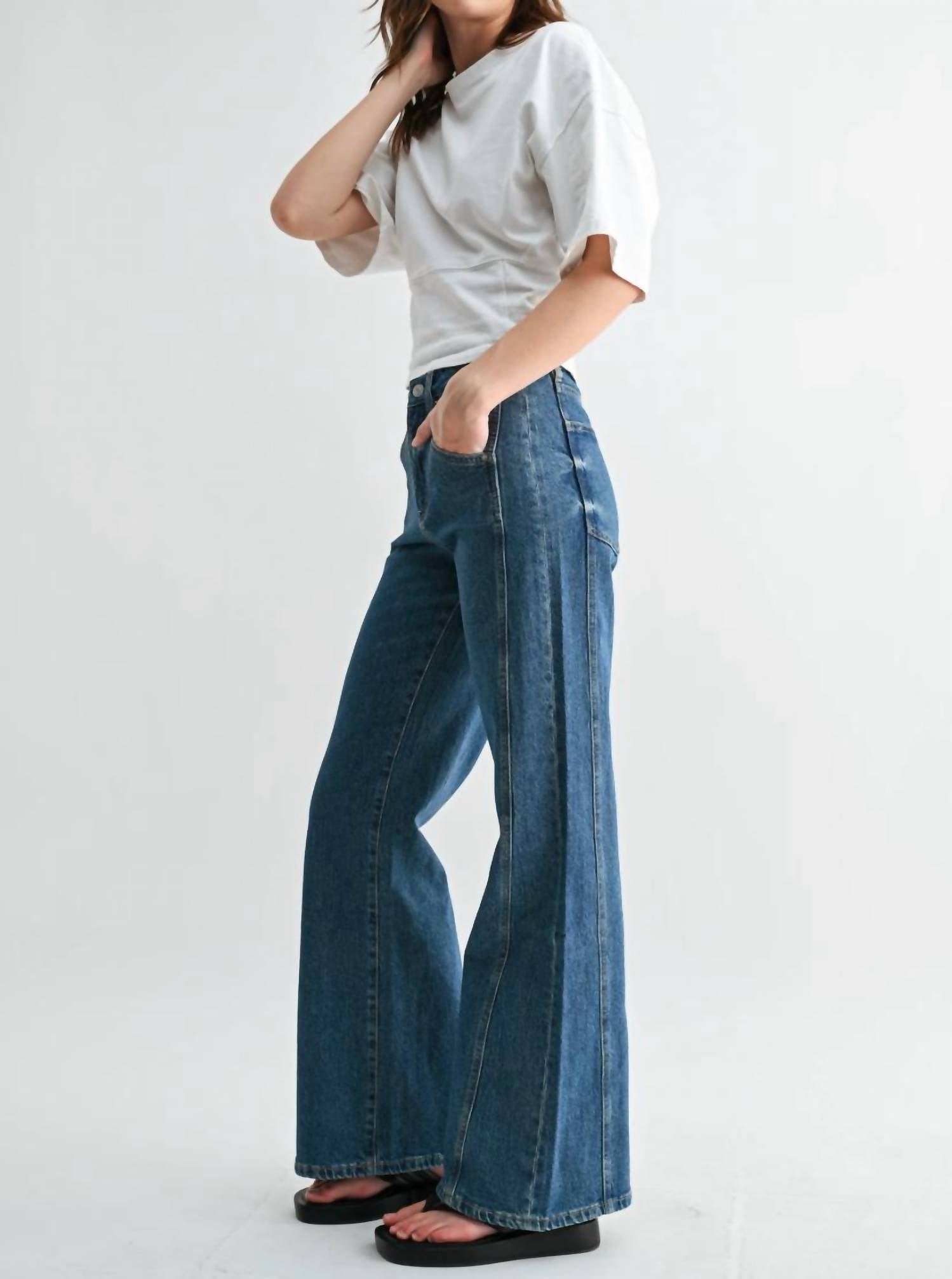 Mica Denim - High Rise Wide Leg Side Panel Jeans