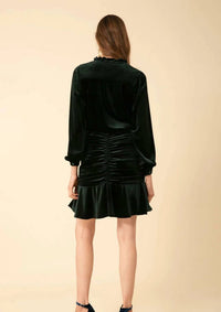 HALE BOB Manon Shirred Velvet Mini Dress in green - women's dress - detail view