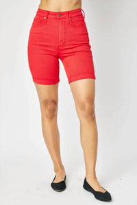 Judy Blue - Women's Paula Tummy Control Red Bermuda Shorts