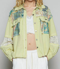 Pol - Printed Mixed Fabric Light Shacket